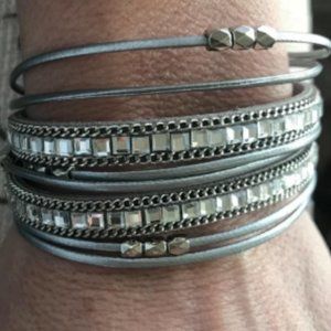Wrap-Around Crystal Rhinestone Leather Bracelet
